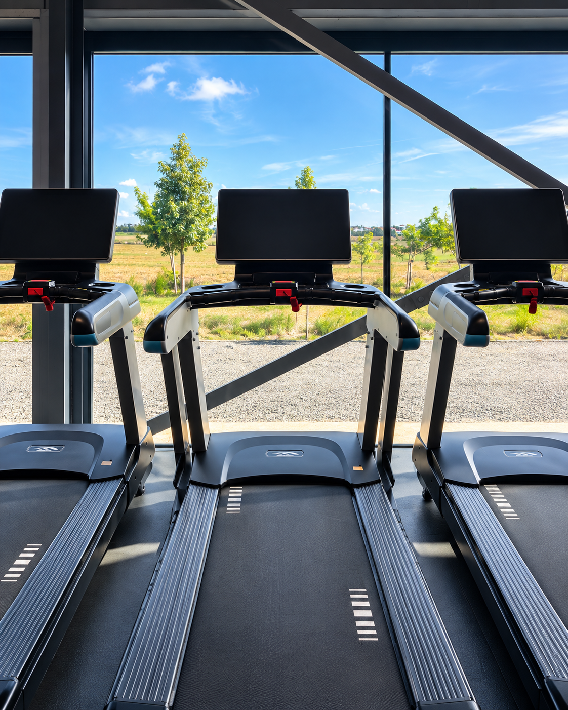 Force Fitness Club treadmills with countryside view